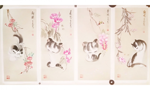 杨世忠《秋艳 晨思 梦蝶 观蜂》